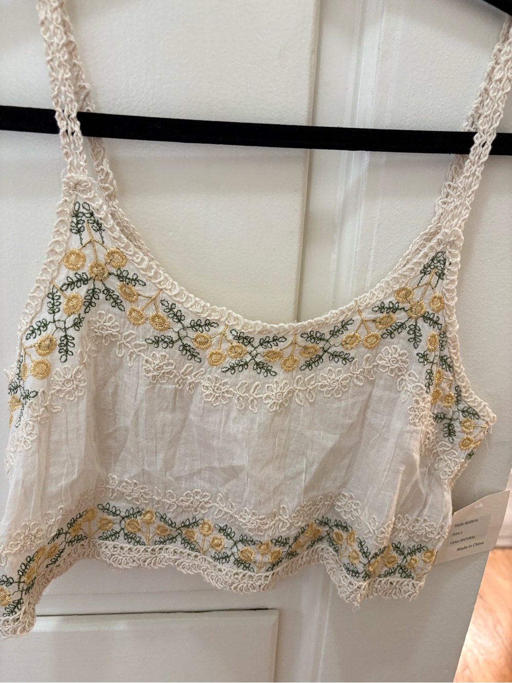 Passport Cream Embroidered Floral Cropped Camisole